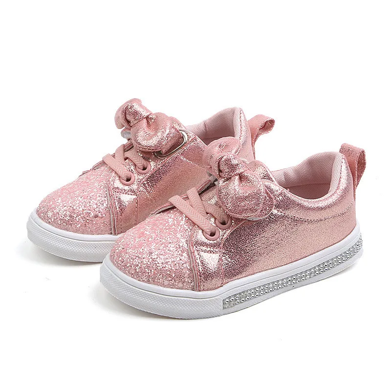 Baby Girls Shoes Toddler Children Baby Girls Boys Casual Shoes Sequins Bowknot Crystal Run Sport Sneakers Shoes For Girls