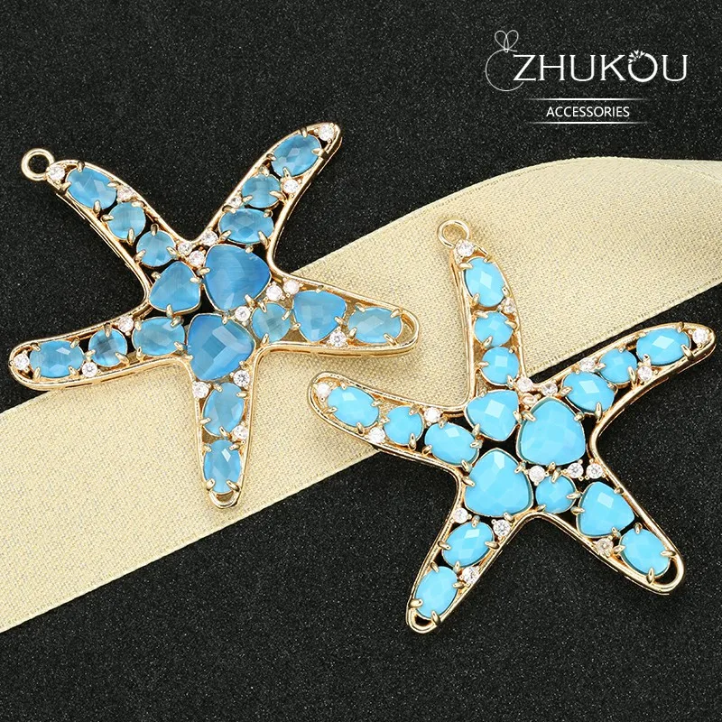 ZHUKOU 52x54mm fashion Crystal starfish pendant for women Handmade Necklace Earrings Making Accessories model:VD417