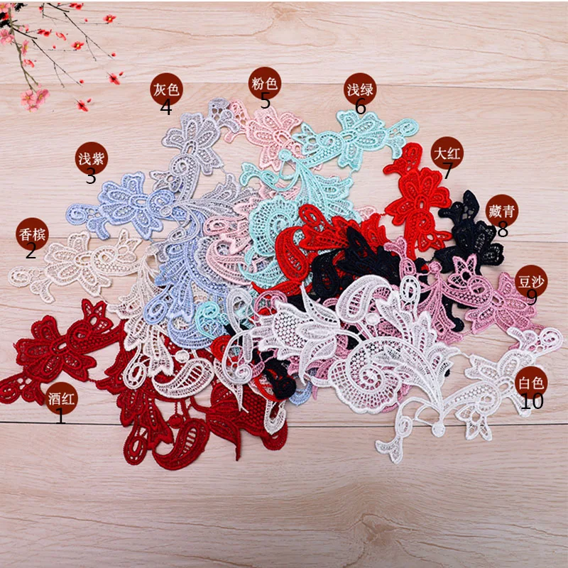 

100Pieces Polyester Lace Applique Water Soluble Embroidered Lace Trim Patch Lace Accessories 28X15cm Black White Red Pink Color