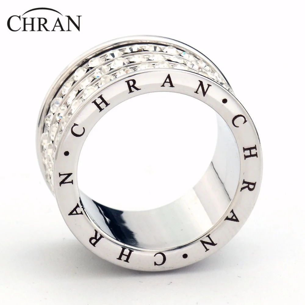 CHRAN Luxury Crystal Wedding Band Jewelry Exquisite Gifts Promotion Elegant Silver Plated 3 Rows Engagement Rings for Women