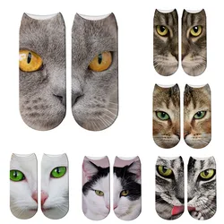 Calcetines cortos de algodón con estampado de cara de gato en 3D para mujer, calcetín Unisex de tobillo bajo, creativo, Harajuku, Animal divertido