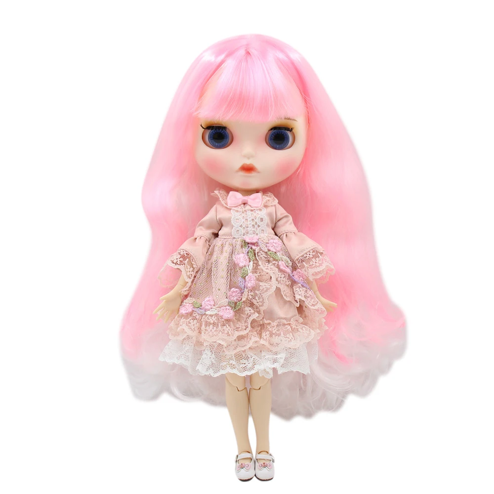 

ICY DBS Blyth doll 1/6 bjd white skin joint body Pink mix white hair Carved lips Mate face with eyebrows.No.BL136/1215