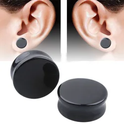 A Pair  Black Obsidian Black Onyx Stone Ear Gauge Plug Tunnels   5mm-25mm Saddle Earlet  Body Piercing Jewelry Ear Expander