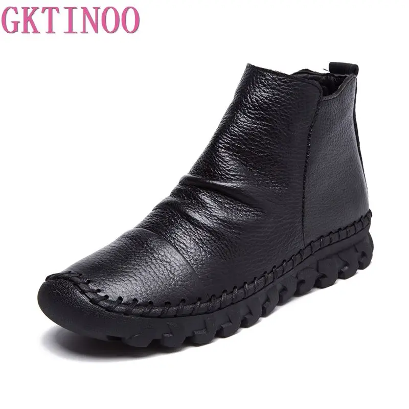 

2024 Vintage Style Genuine Leather Women Boots Flat Booties Soft Cowhide Women's Shoes Zip Ankle Boots zapatos mujer