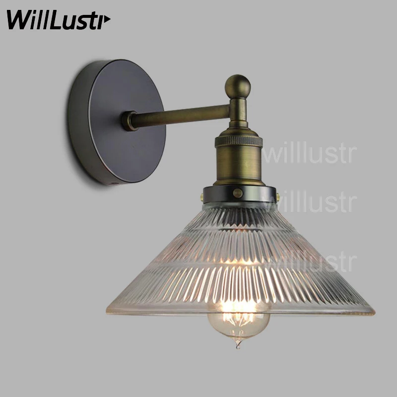 Willlustr pressed ribbed glass shade wall lamp fitting bedside hotel restaurant cafe bar light loft style wall sconce lighting