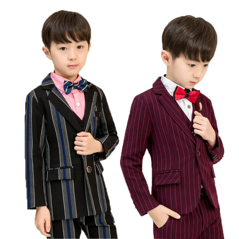 

Flower Boys Formal Wedding Suit School Children Blazer Jacket Vest Pant Tie Clothing Set Gentleman Kids Graduation Party Costume