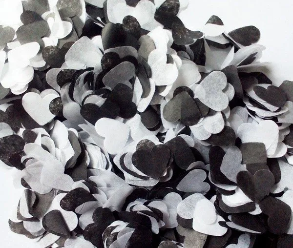 Freeship vintage1kg heart 2.5cm black white biodegradable tissue paper confetti wedding birthday party table balloon decoration