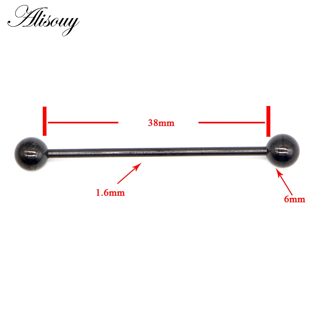 Alisouy 1 PC Long Stainless Steel Industrial Piercing Ear Cartilage Plug & Tunnel Jewelry Earring Straight Ear Barbell Jewelry