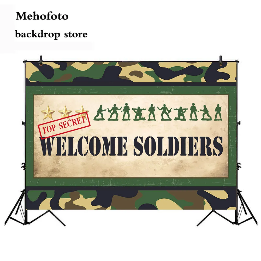 

Army Men Welcome Sign Photo Backdrop Party Decorations Banner Commando Marines Parties Supplies Vinyl Cloth 199