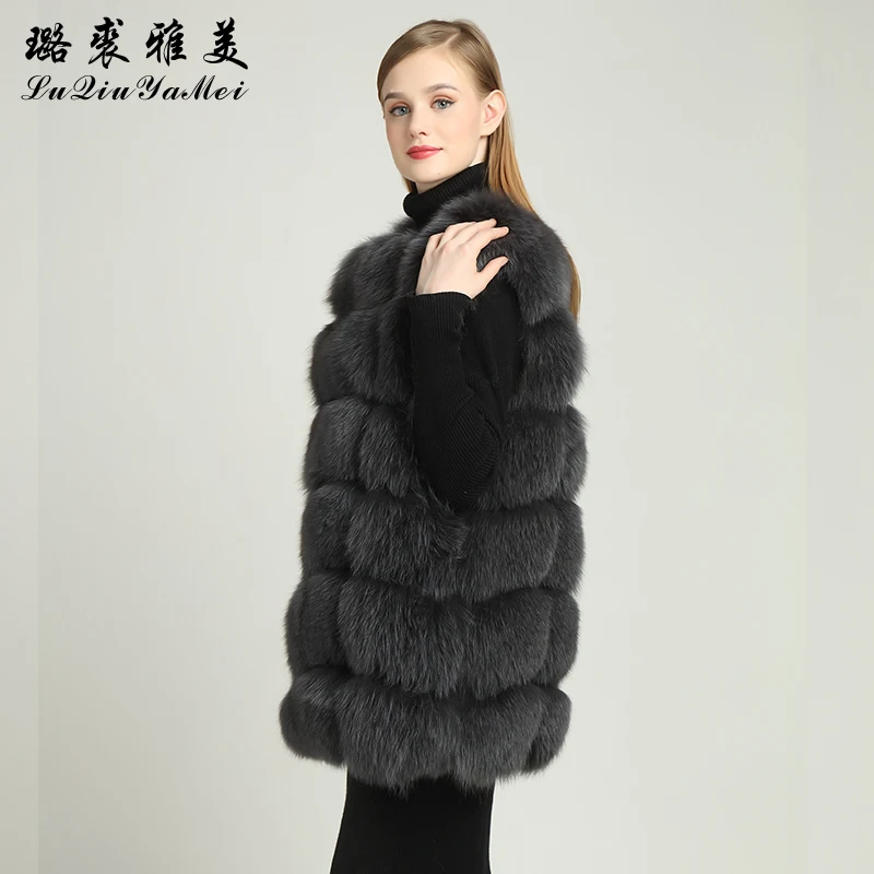 Winter Women Sleeveless Jacket Real Fox Fur Natural Color Vests 70cm 2020 Brand New Luxury Elegant Russian Fur Vest Real Fox Fu