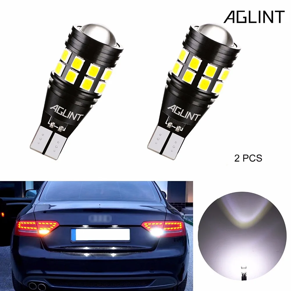 AGLINT 2PCS T15 T16 W16W 921 912 Wedge Replacement LED Car Bulbs Backup Parking Tail Reverse Lights CANBUS Xenon White 12-24V