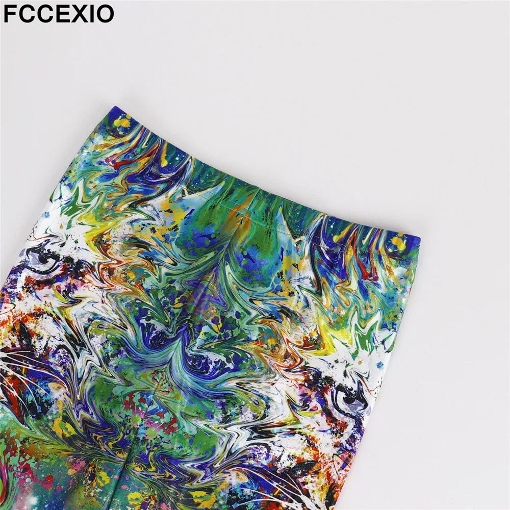 FCCEXIO nowe damskie legginsy damskie Galaxy Tiger Head wydrukowano trening Legging kolorowe Fitness leginsy moda 3D spodnie