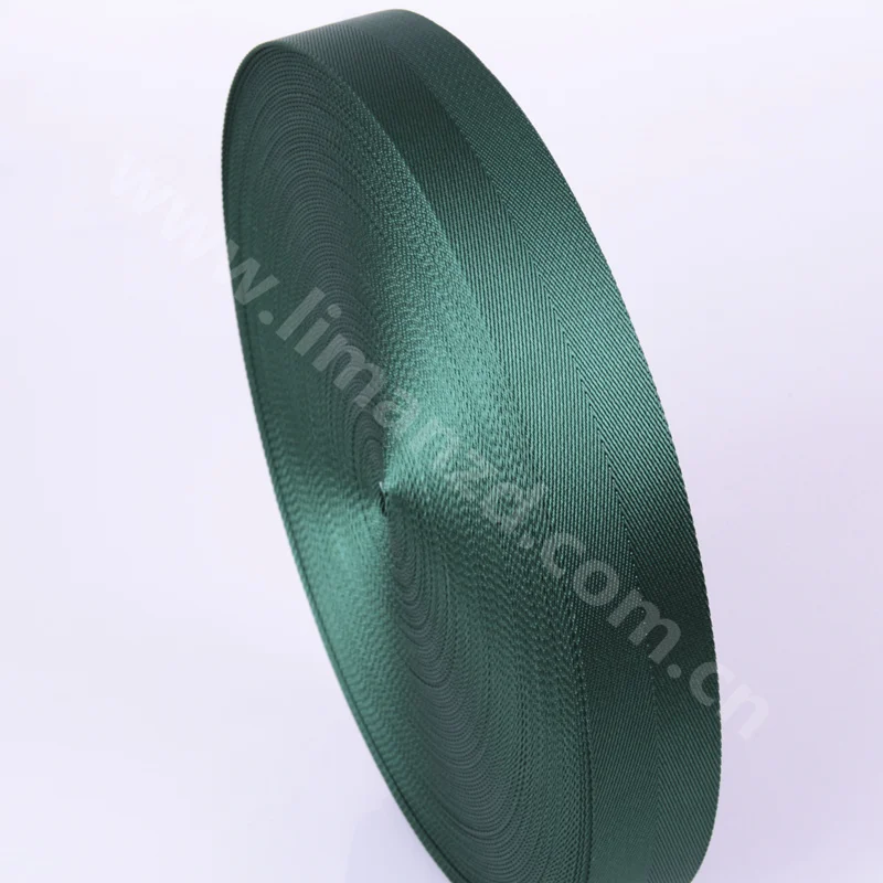 

High Quality Dark Green Color 25mm 1 Inch Wide Nylon Webbing Tape Herringbone Belt For Bag Strap In Stock For Sale 50 Yards /Lot