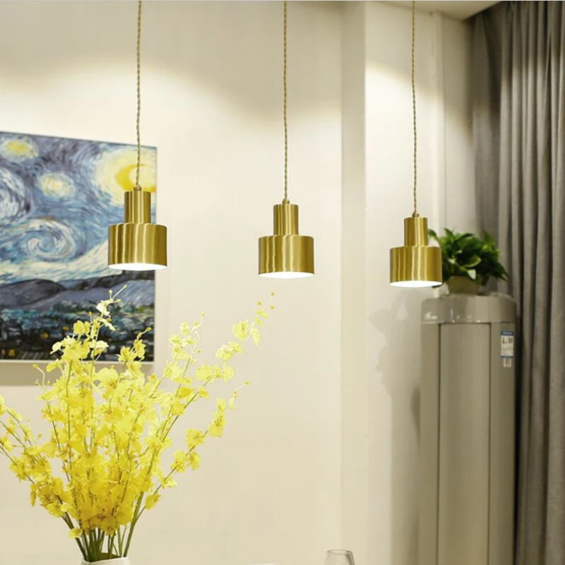 

Nordic Minimalist Gold Brass Lampshade E27 Indoor Hanging Light Dining Room Bedroom LED Pendant Lamp Home Decor LED Light