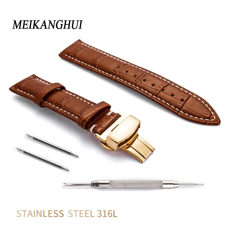 Watchband  12 13 14 15 16 18 19 20 21 22 24mm Soft Calf Genuine Leather Watch Strap Alligator Grain Watch Band for Tissot Seiko