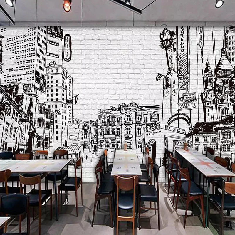 Custom Photo Wallpaper 3D Black And White City Building Wall Painting Restaurant Bar KTV Backgdrop Wall Covering Papel De Parede