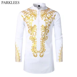 Mens Slim Fit Long Sleeve Dress Shirts 2022 Fashion White African Dashiki Print Shirt Men Streetwear Casual African Shirt Male