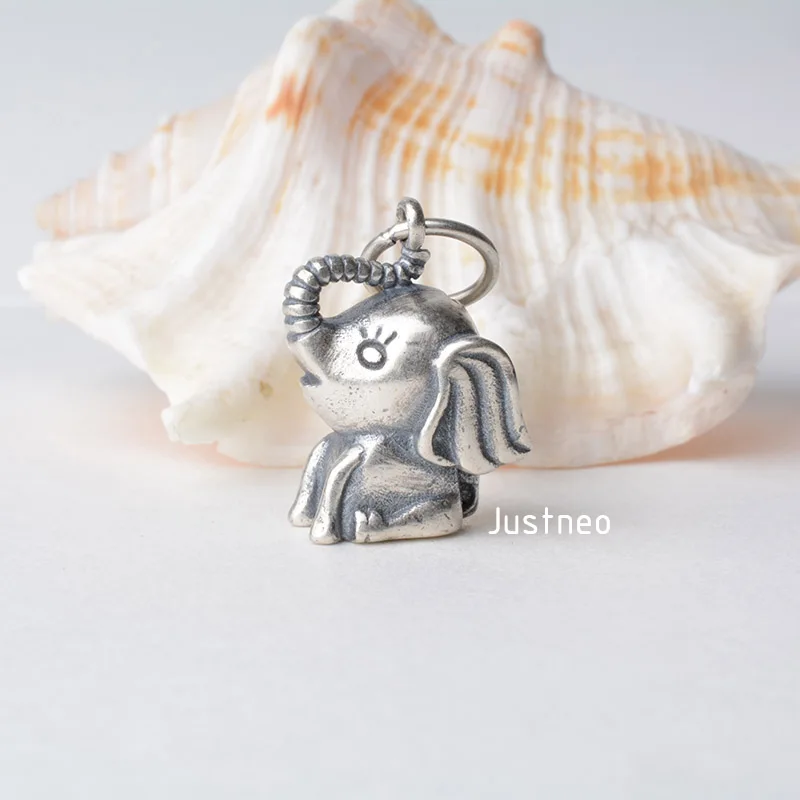solid 925 sterling silver elephant pendant charm, Thai Silver spacer pendant charm for necklace & pendant  silver jewelry