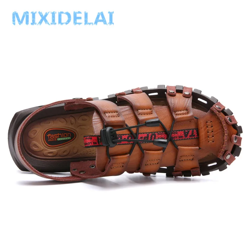 MIXIDELAI New Hot Sale Men\'S Sandals Leather Men Summer Shoes Leisure Slippers Flip-Flops Men Comfortable Footwear Soft Sandal