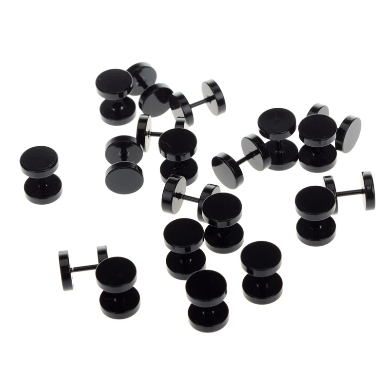 1 Piece 6-14mm Stainless Steel 18G Black Fake Ear Plug Stud Stretcher Tunnel Earring For Women Men Body Piercing Jewelry