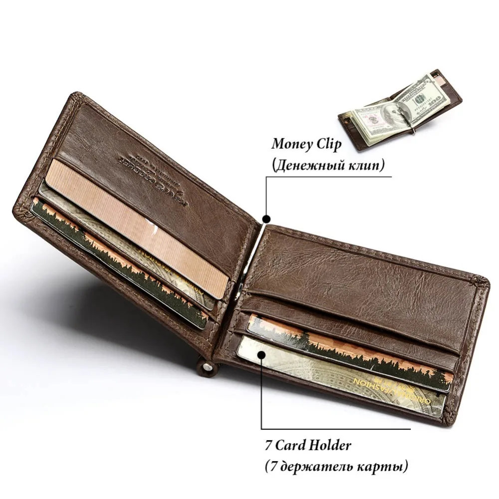 KAVIS Slim Brand Men Women Genuine Leather Bifold Male Purse Billfold Wallet Money Clip Female Clamp for Money Case