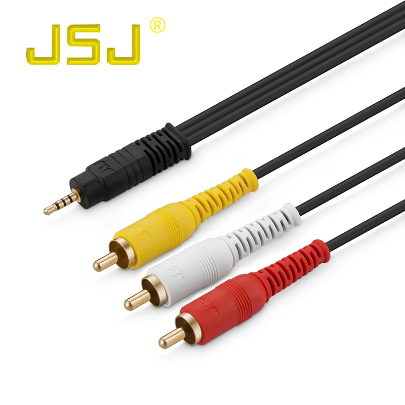 JSJ 3.5MM Jack Male to 3RCA Male 24k Gold Plated  Audio Video AV OFC Copper Cable for TV Mi Box