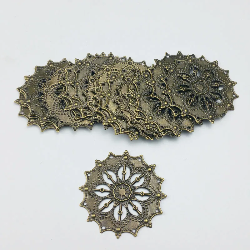 35/48mm 20 sztuk hurtownie filigran rękodzieło Hollow upiększeń ustaleń, biżuteria akcesoria, Bronze Tone ozdoby