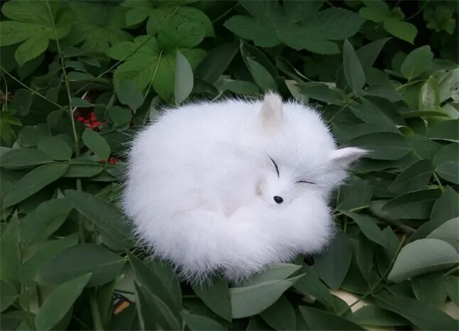 Cute Realistic Sleeping Fox Real Fur Furry Animal Interior Ornament Animal Plush Preschool Education Baby Toys Kids Birthday
