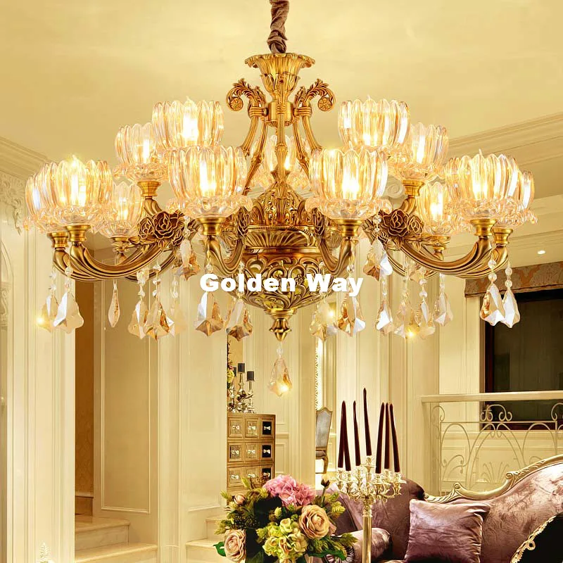 

European Modern K9 Crystal Zinc Alloy Chandelier LED E14 Bronze Color Chandeliers Living Room Dinning Room Crystal Hanging Lamp