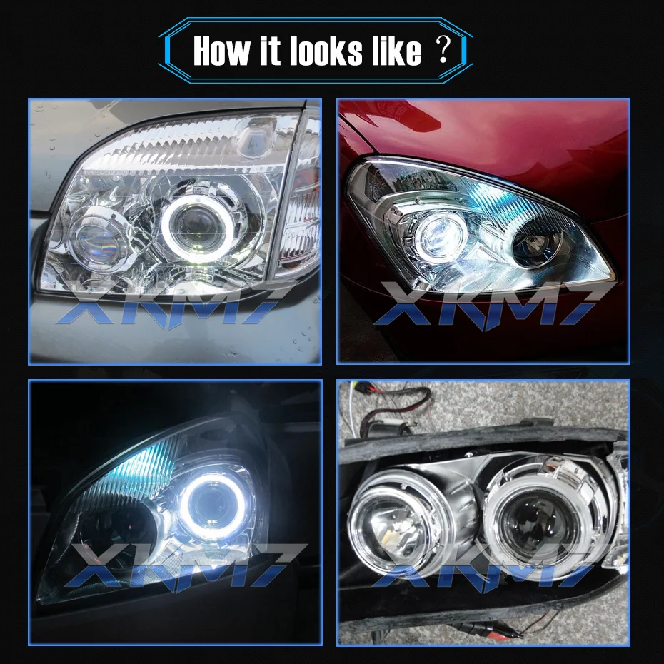 XKM7 H4 H7 Projector Retrofit Bi-xenon Lens 3.0\'\' Angel Eyes Lenses In Headlight H1 HID LED Metal Kit Car Lights Accessories DIY