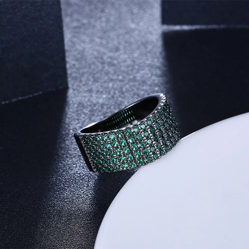 Elegant Green Cubic Zirconia ring for women Black Gun plated Party fashion jewellry ring size 6 7 8 R2132