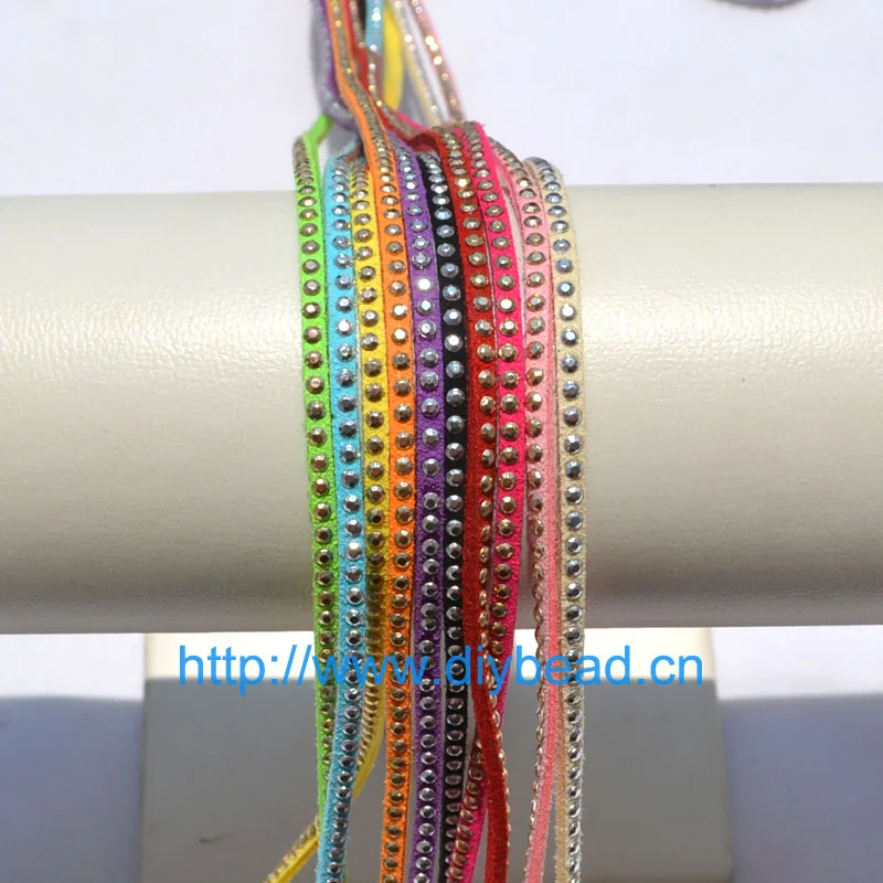 DIY Handcraft Genuine 5m mix Colors Soft Leather Cord With Rhinestones New Style Punk Suede Lace Velvet Thread Cords Waist Belt