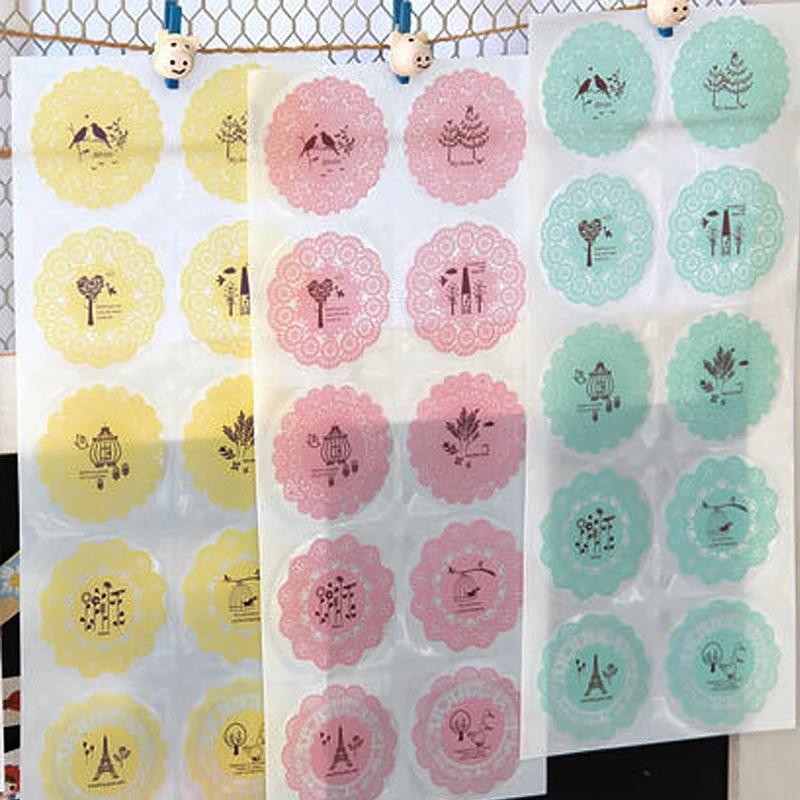 3pcs Kawaii Lace Various patterns stickers for Photo Album Glass bottle phone case decorative Art DIY Round Sealing sticker cute