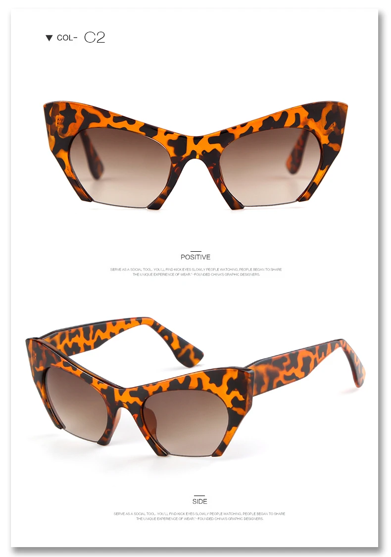 Wer Cutie Frauen Cat Eye Sonnenbrille Marken designer Frau übergroßen halben Rahmen rosa Leopard Sonnenbrille ce Linsen schirme om703 – Detail 6