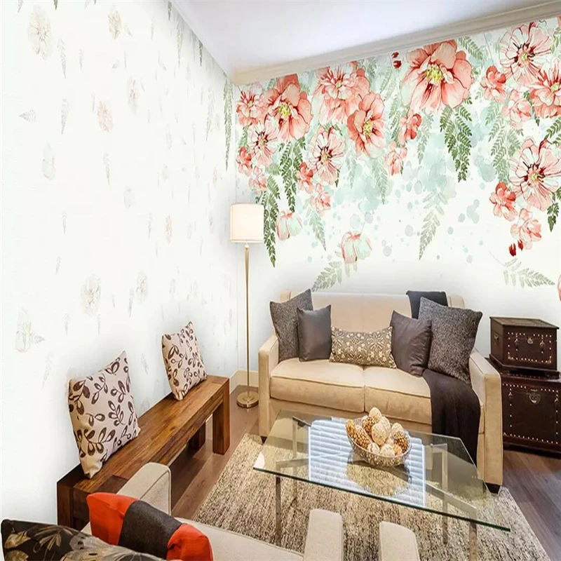 Decorative wallpaper Hand-painted modern aesthetic red flowers throughout the house background wall painting