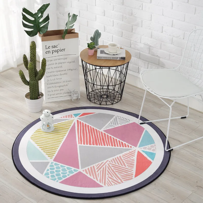 

Simple Nordic Geometric patterns Round Carpet Baby living room Rug Child Bedroom Carpet Chair tapete Kids Room Crawl Game Tapete