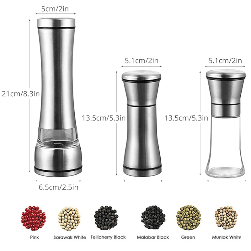 Fypo Stainless Steel Manual Salt and Pepper Shakers Herb parsley mill grinder pepper Mill with Adjustable Ceramic Grinder