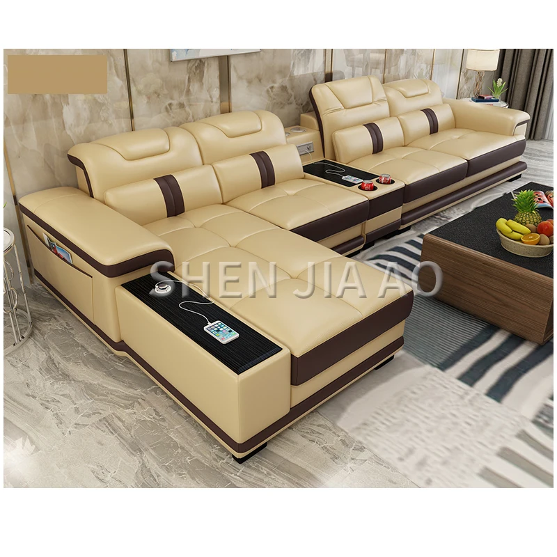 Multi-function Living Room Leather Sofa Simple Modern Smart Sofa Combination Large Size Leather Sofa 1PC