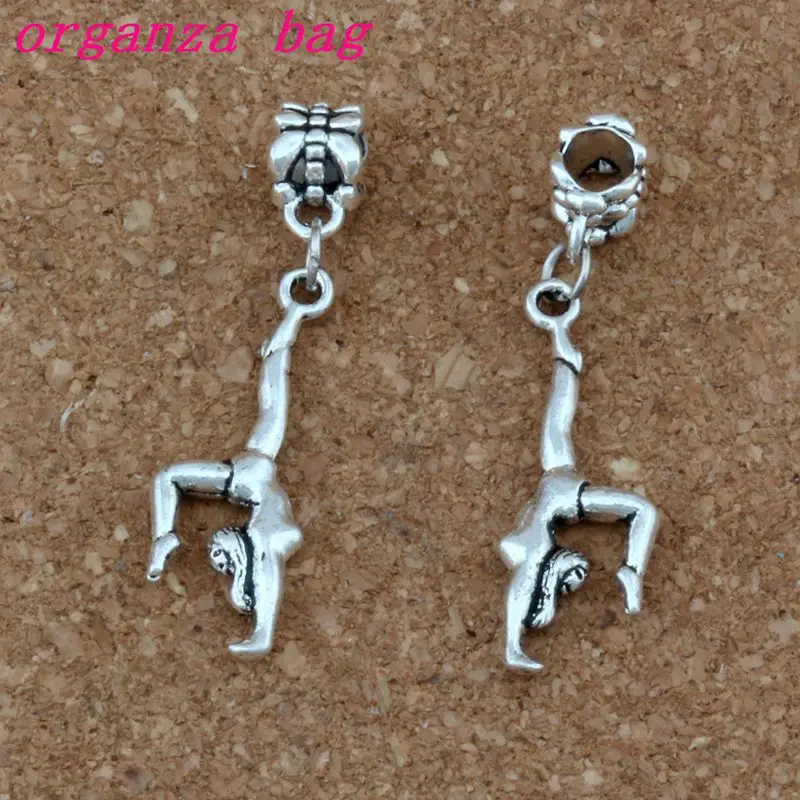 100pcs Zinc Alloy Gymnastics Gymnast Sporter Dangles Beads Fit European Charm Bracelet Jewelry DIY Metal 11x42.2mm