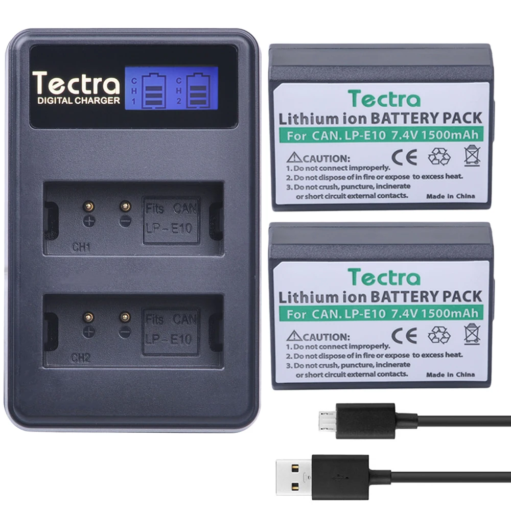 

Tectra 2 xLP-E10 LPE10 Battery Bateria + LCD USB Dual Charger for Canon EOS Rebel T3 T5 T6 Kiss X50 Kiss X70 EOS 1100D EOS 1200D