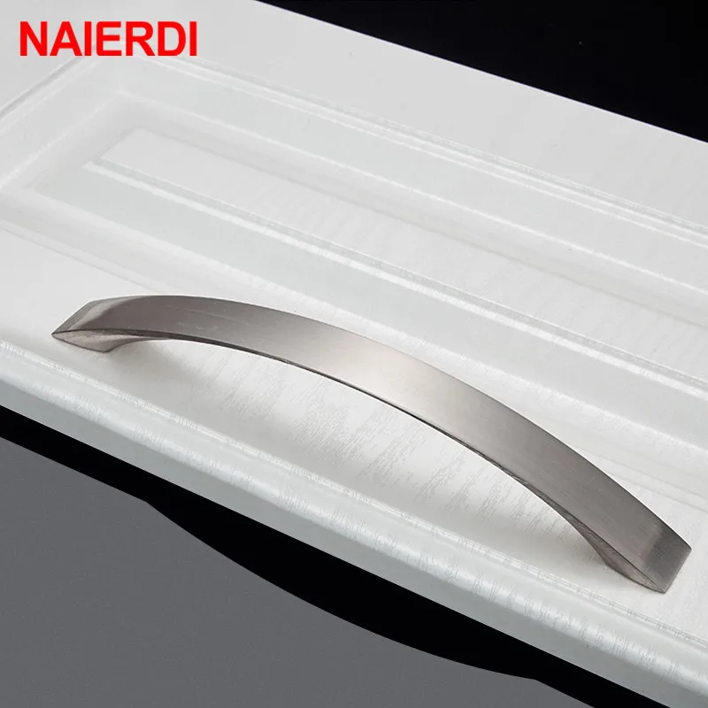 NAIERDI Brushed Silver Aluminum Alloy Kitchen Door Handles Cabinet Handles Drawer Knobs Wardrobe Door Handles Modern Style