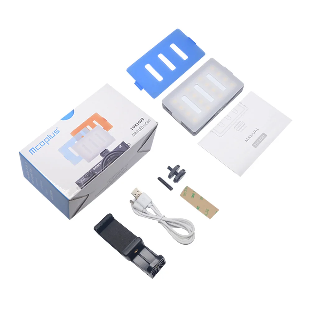 Mcoplus-Luz LED LED16 para vídeo CRI 95, batería de iones de litio integrada, recargable por usb, para teléfono, cámara, DV, videocámara, flash