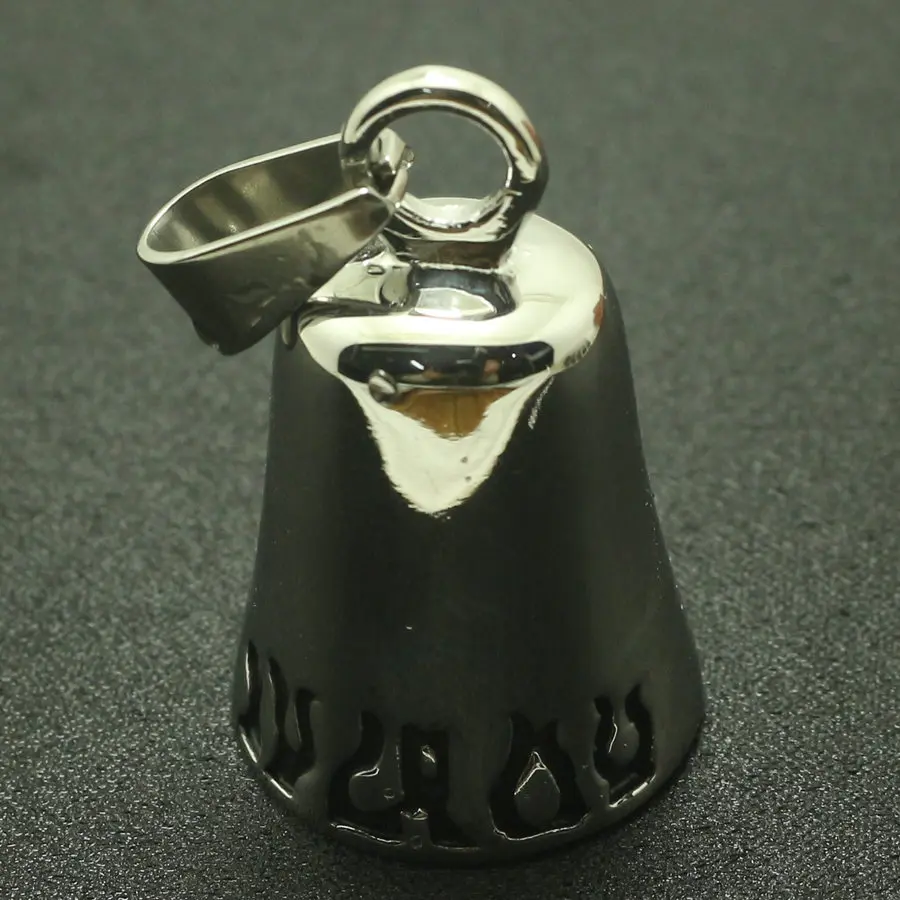 Cool Biker Jingle Bell 316L Stainlesss Steel Ghost Rider Flaming RIDE TO LIVE-LIVE TO RIDE Seketon Pendant