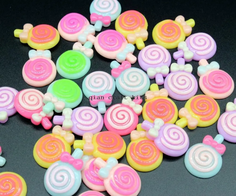 200pcs medium 27mm Polka Dot Lollipop cute fairy kawaii cute pastel mix color swirl lolly candy dessert sweets bow