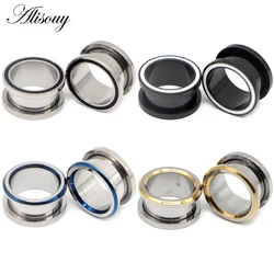 Alisouy 2pcs Ear Plugs Tunnels Stainless Steel Pulley White Line Screw Extender Stretcher Fashion Piercing Body Jewelry Earrings