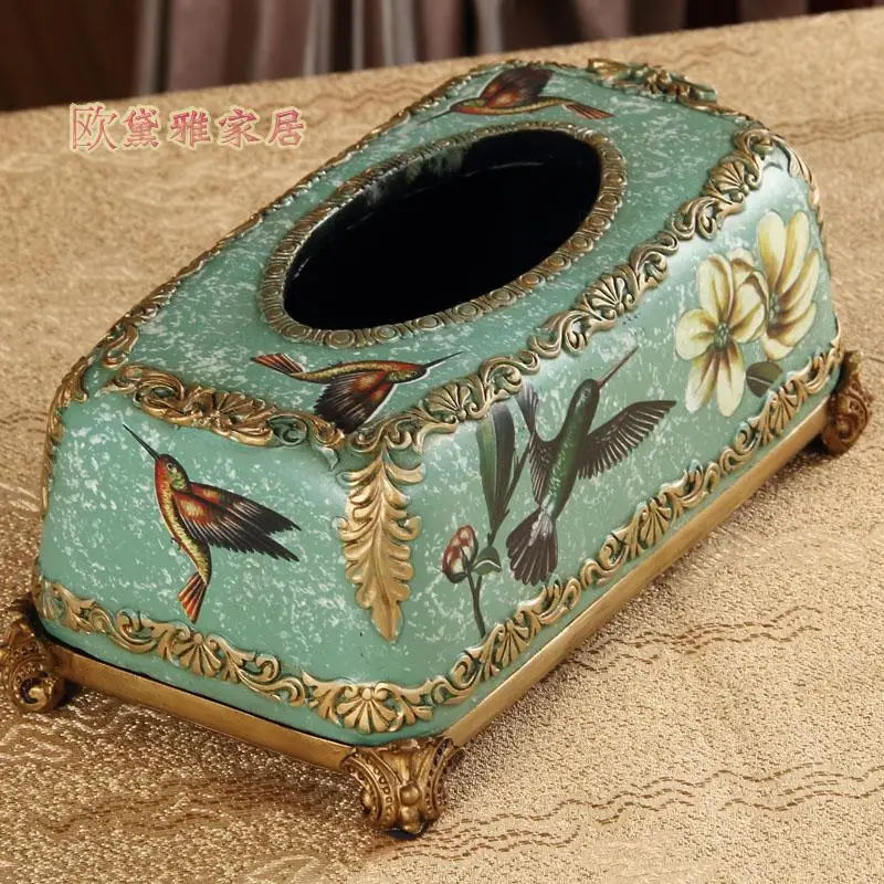 European resin tissue box pastoral home decorations ornaments retro living room large dining table napkin box pumping tray