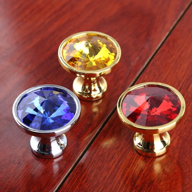 

Modern fashion deluxe red yellow blue glass crystal drawer shoe cabinet win cabiner knobs silver gold diamond head handle knob