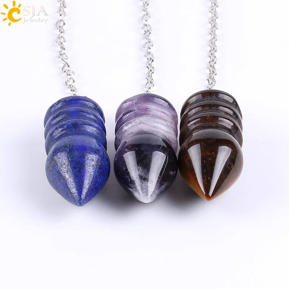 CSJA Natural Fortune-telling Pendulum for Dowsing Lapis Lazuli Pendant Pendulum Chakra Healing Crystal Pendule Radiesthesia E642