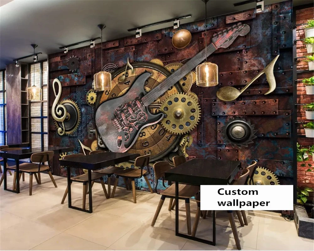 

beibehang Custom size Vintage classic wallpaper metal personality musical notes guitar bar KTV background wall papers home decor