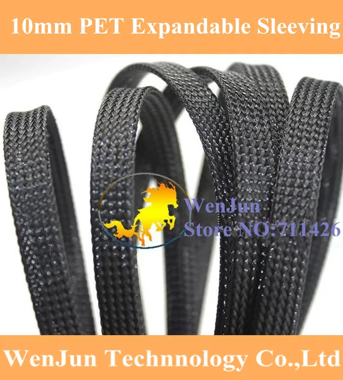 10mm black PET Expandable Cable Snakeskin network wire weaving mesh Braided Sleeving for Power cable